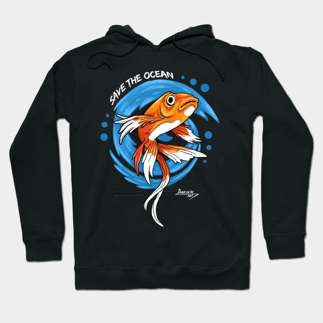 Save the Ocean Orange Fish with Blue Waves - Environment Hoodie by dnlribeiro88